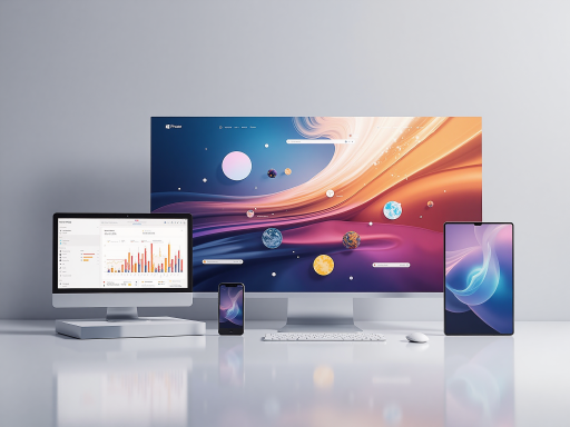 三维设计软件界面展示，现代化深色主题界面，多个三维模型悬浮在虚拟空间中，具有光影效果和立体感，明亮自然光